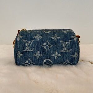 Louis Vuitton Monogram Denim Pochette Speedy PM Key Holder Blue